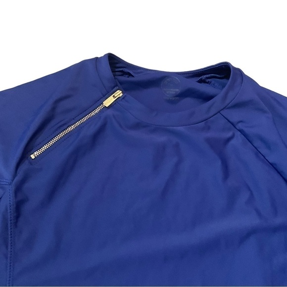 Mott50 UPF50+ long sleeve navy rash guard top size medium gold shoulder zipper - Picture 10 of 13